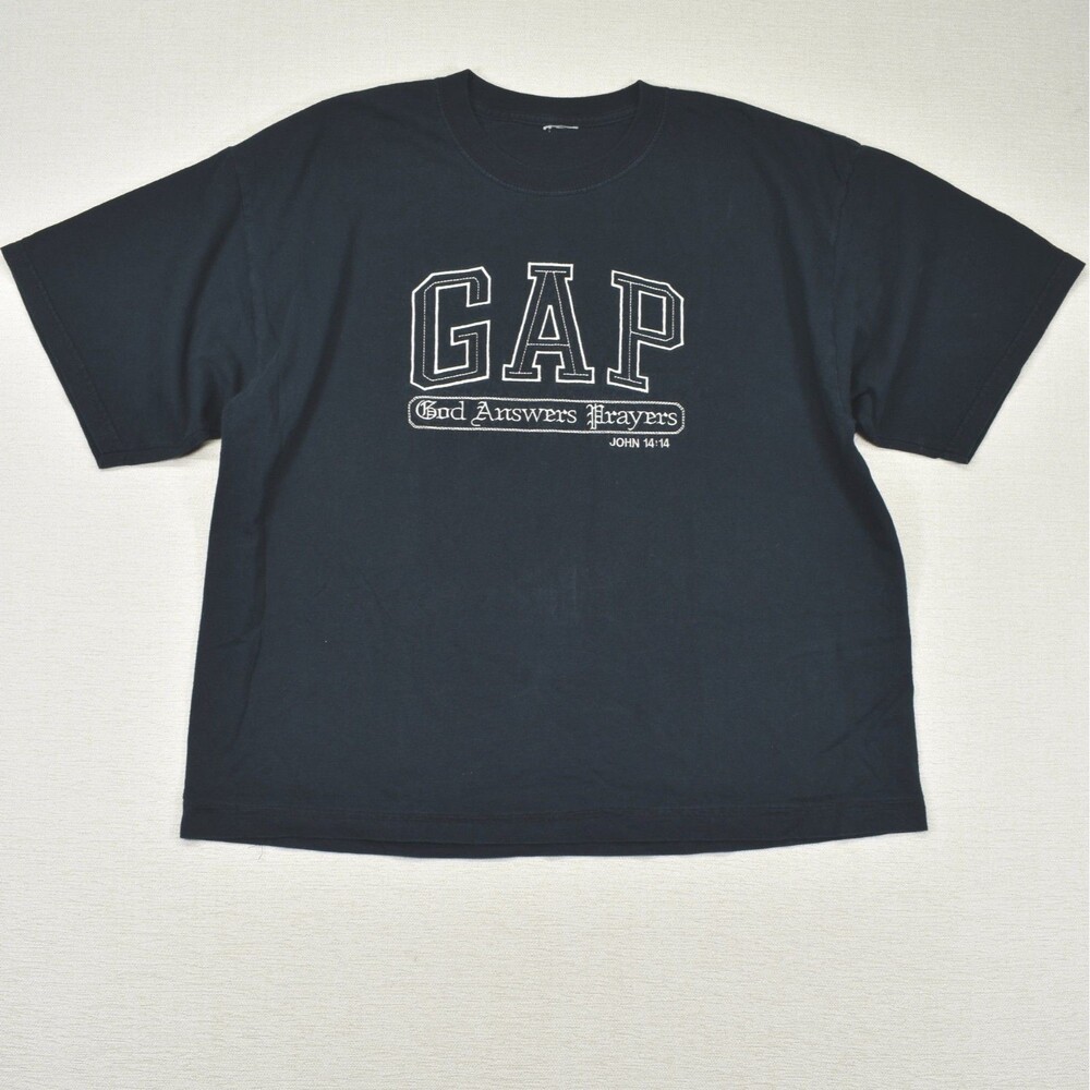 Vintage Gap God Answers Prayers Jesus John 14:14 T Shirt Mens XL Black 90s